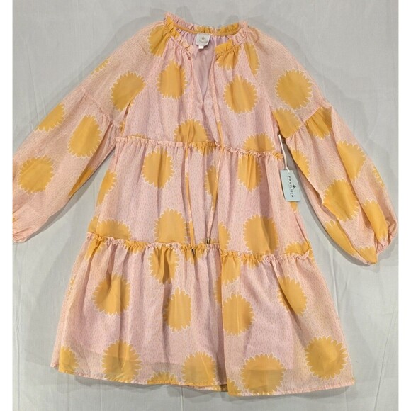 NWT J. Marie Sarah Dress Tiered Babydoll Balloon Slv Pockets Pink Orange Flowy S - Picture 2 of 15